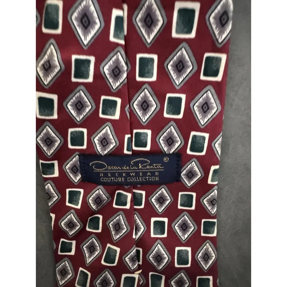 Oscar de la Renta Multi Color Geometric Print‎ Silk Mens Neck Tie